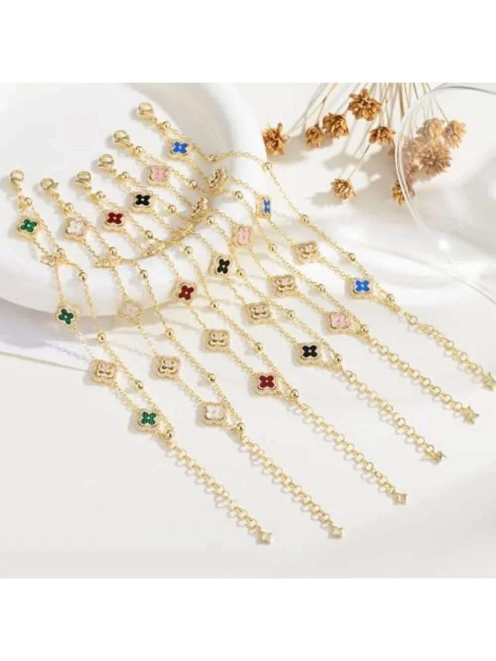 14K Gold Plated CZ Clover Bracelet - Elegant Jewelry Gift for Women & Girls
